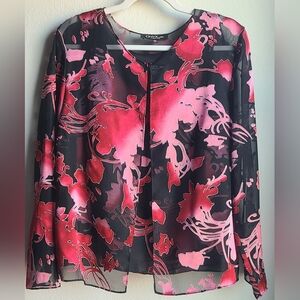 Vintage ONYX Nite By Wendy Chaitin Women's Black Fuschia Pink 2 Pc Set, Sz L